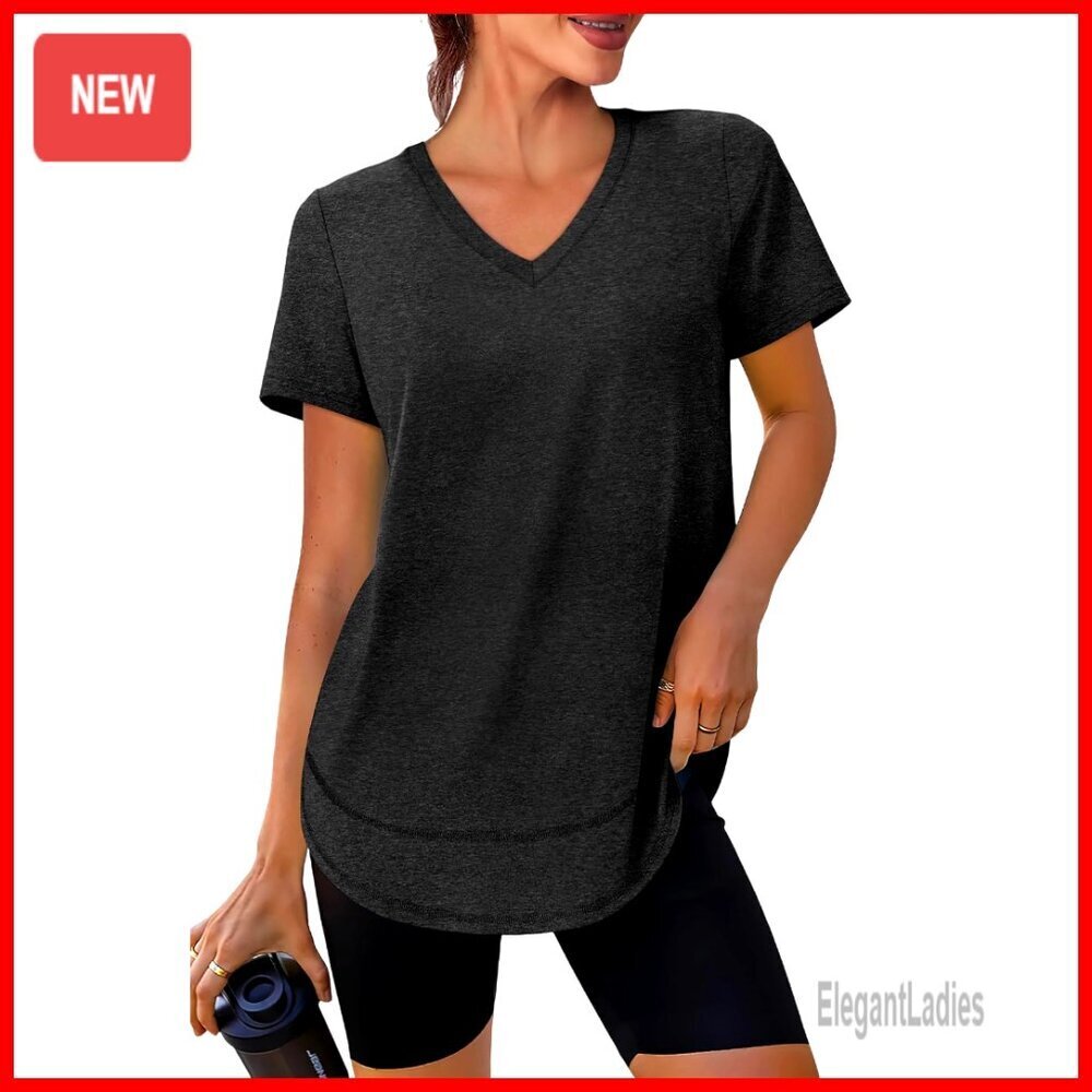 UPF 50+ Quick Dry Workout Top V-Neck Short Sleeve Activewear S-3XL